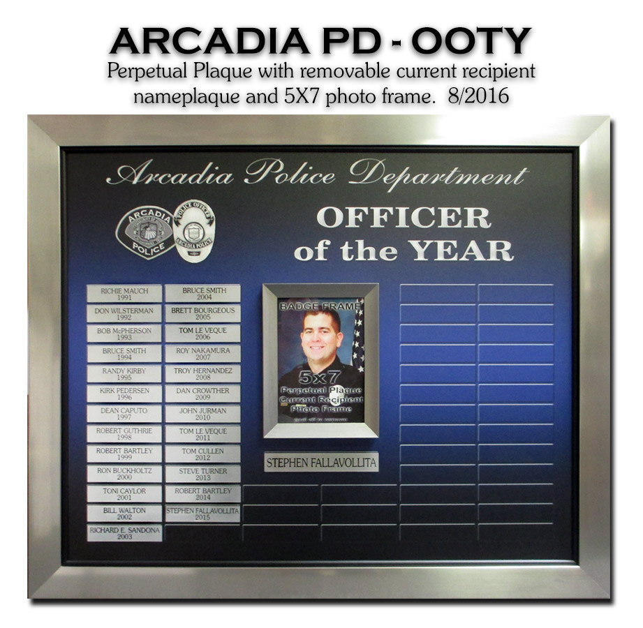 Arcadis PD - Officer of the Year Perpetual Plaque
from Badge Frame