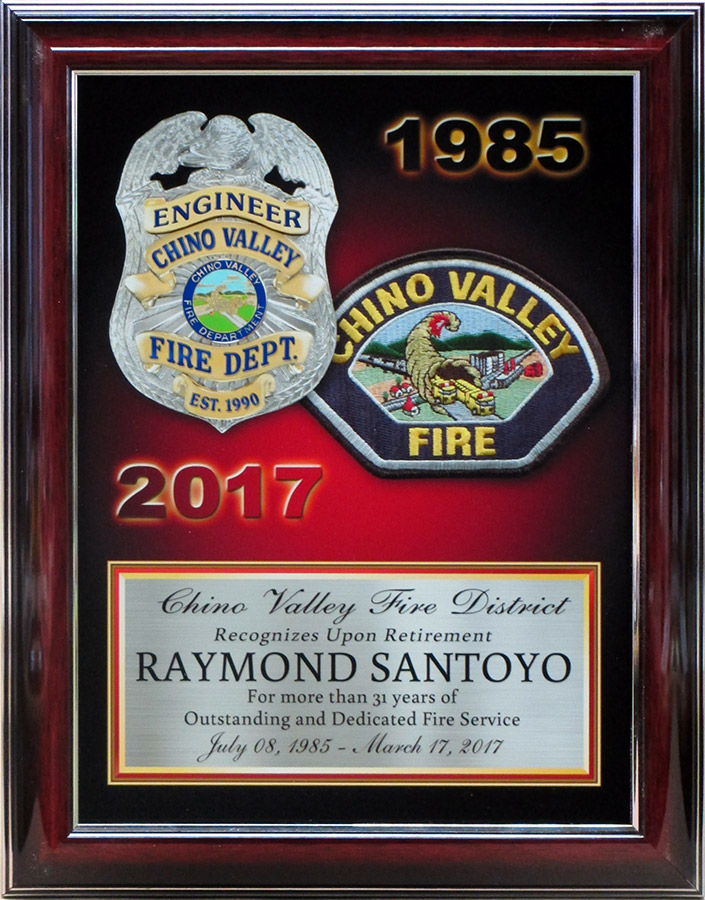 Fire
          Department Retirement Recognition from Badge Frame for Chino
          Valley Fire