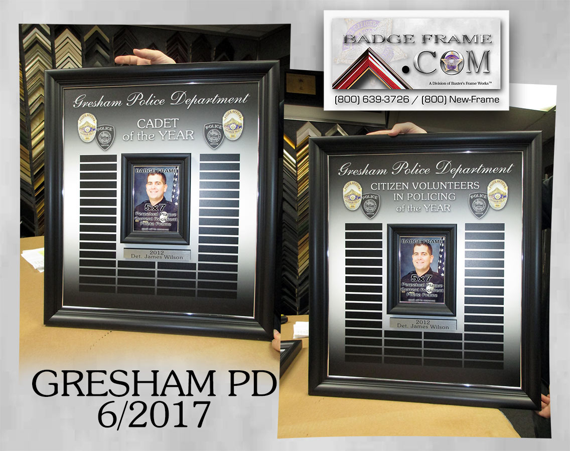 Gresham PD
          Perpetual Plaque from Badge Frame