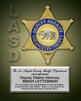 LASD Certificate Sample -Badge Frame