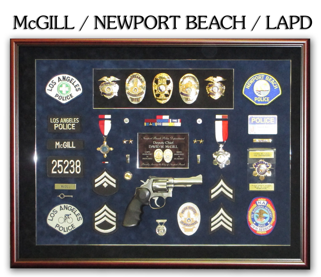 McGill -
            Newport Beach PD & LAPD Police Retirement Shadowbox from
            Badge Frame