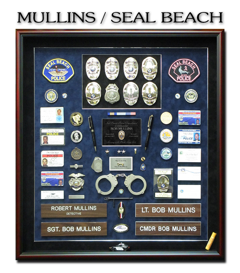 Mullins - Seal Beach PD Retirement Shadowbox from Badge
            Frame