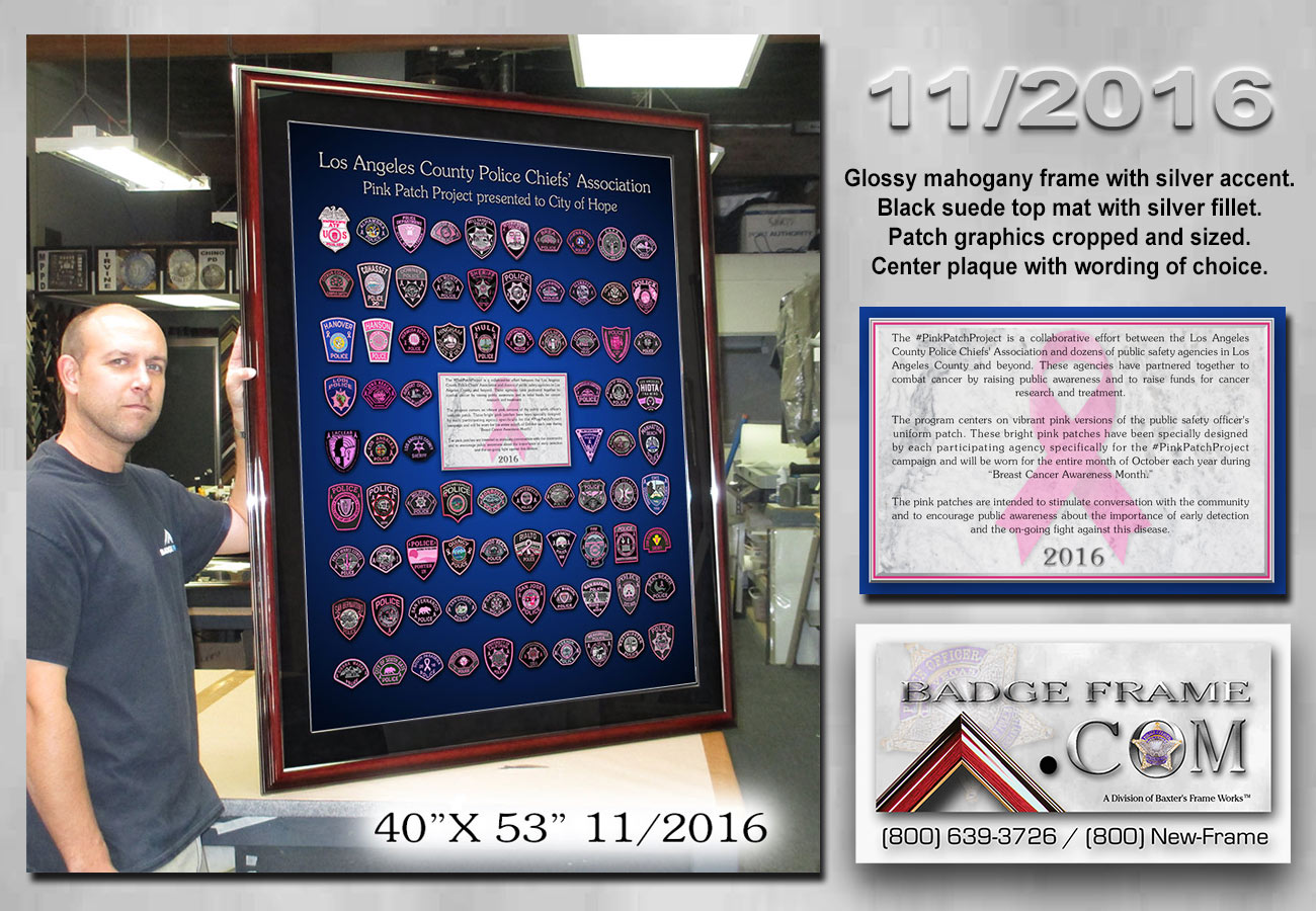 Pink Patch Project framed from
          Badge Frame (800) 639-3726 11-2016