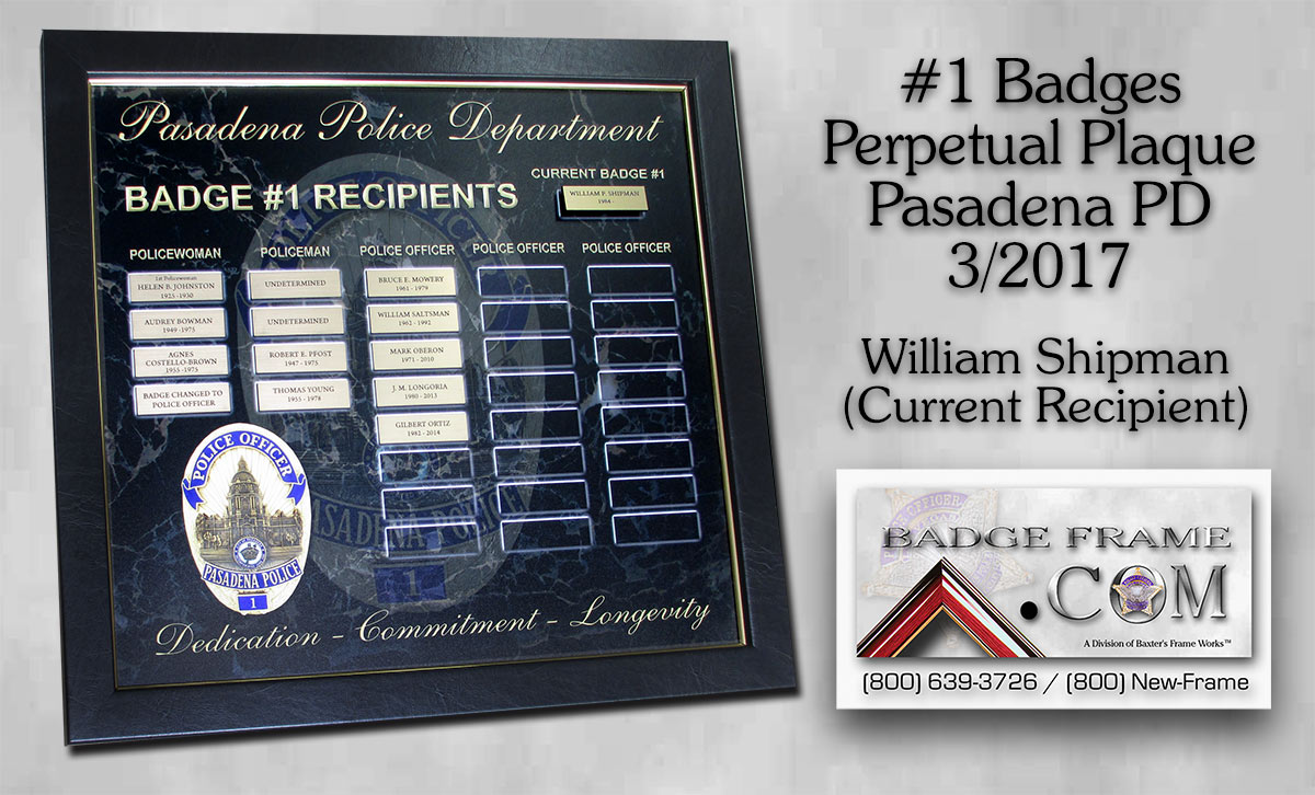 Pasadena
Perpetual Plaaque for Badge #1 from Badge Frame