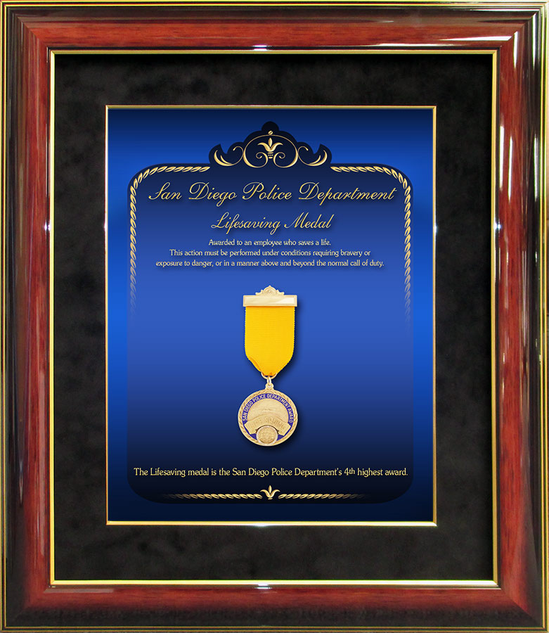 Police Lifesaving Medal Presentation from Badge Frame for
          San Diego PD