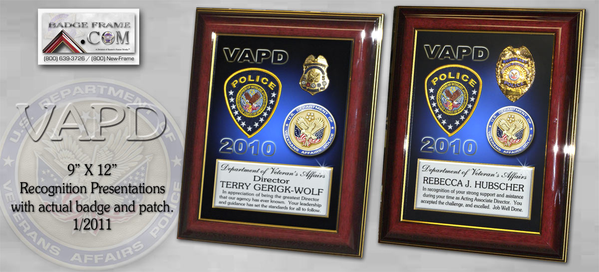 Department of Veteran's
                      Affairs PD Recognition Plaque from Badge Frame