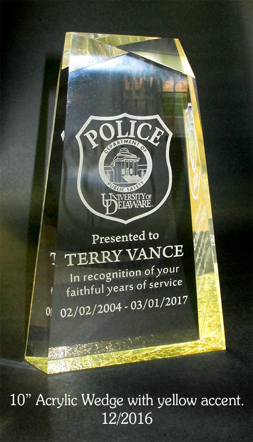University of
          Delaware Acrylic Award from Badge Frame