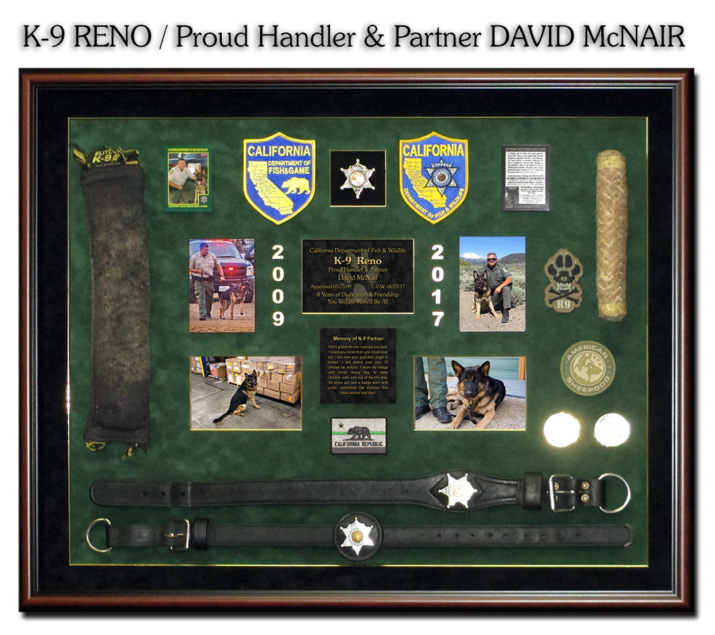 CA Dept of Fish & Wildlife K-9 Reno and Handler David
          McNair presentation from Badge Frame
