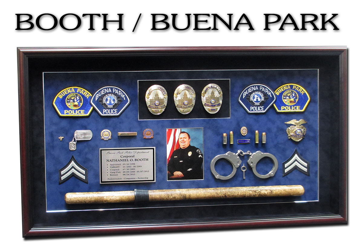 Booth -
                Buena Park PD Retirement Prersentation shadowbox from
                Badge Frame