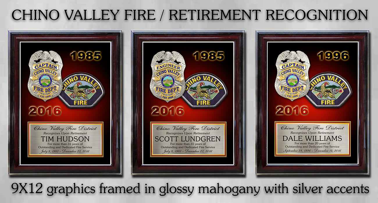 Chino Valley Fire Recognition Plaques
          framed from Badge Frame