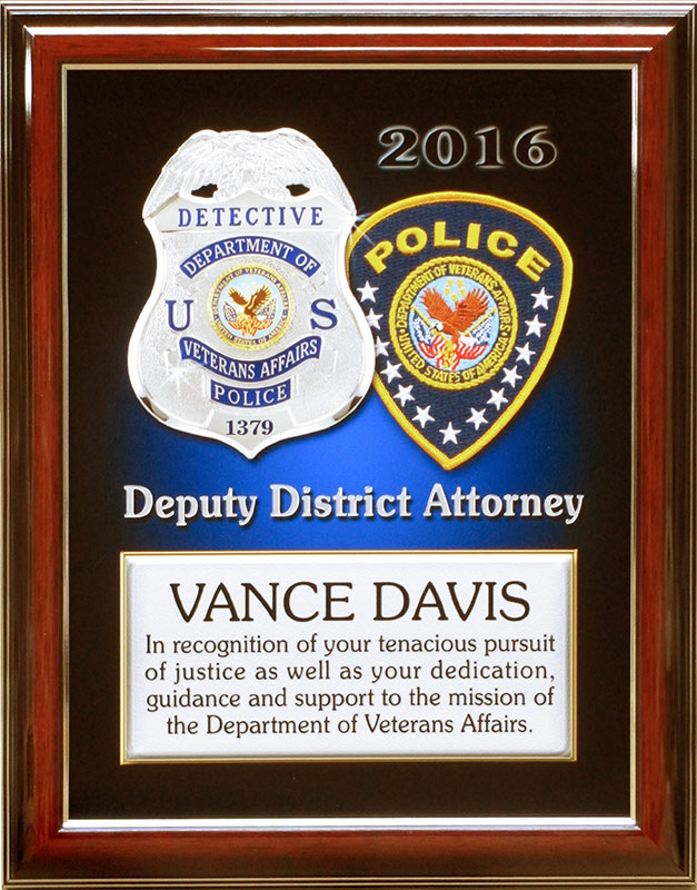 davis, vapd, badge frame, recognition
                            plaque