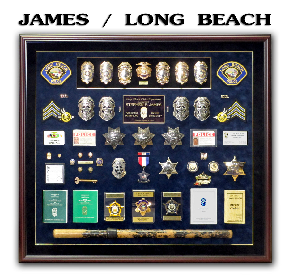 James / Long Beach PD - Police Retirement Shadowbox from Badge Frame