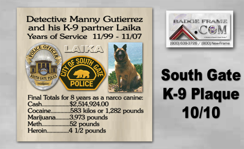 South Gate PD K-9
              Plaque