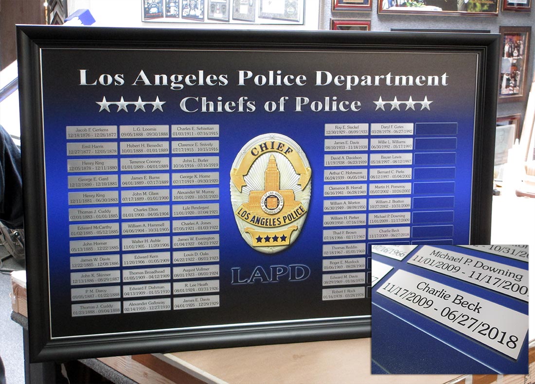 LAPD Chiefs Perpetual Plaque from Badge Frame