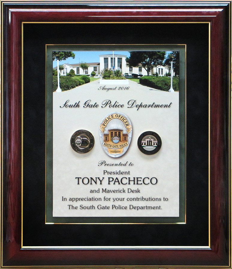South Gate PD
          presentation from Badge Frame for Tony Pacheco