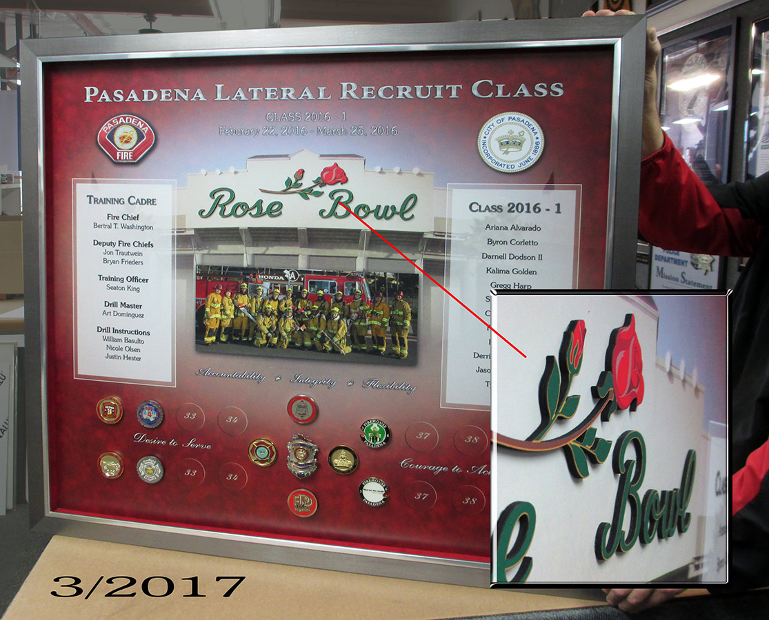 Rose Bowl
          presentation from Badge Frame - Printed Background with actual
          items