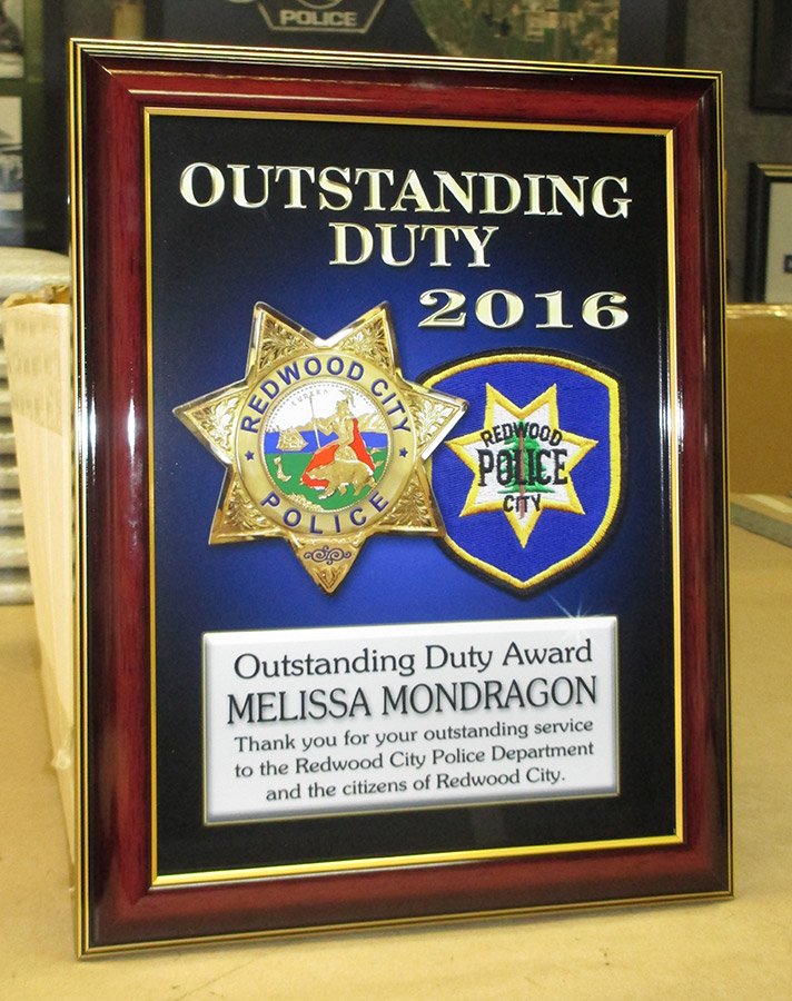 Redwood City PD - Recognition
          Plaque from Badge Frame