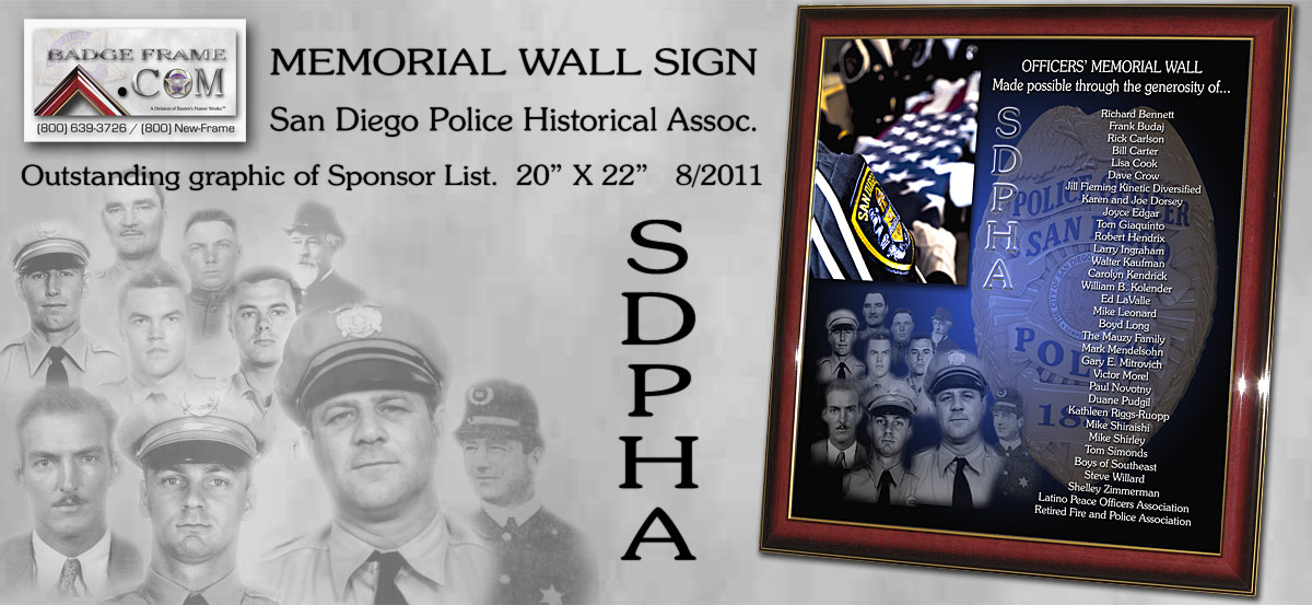 San Diego Police Historical Assoc. Memorial Wall Sponsor sign