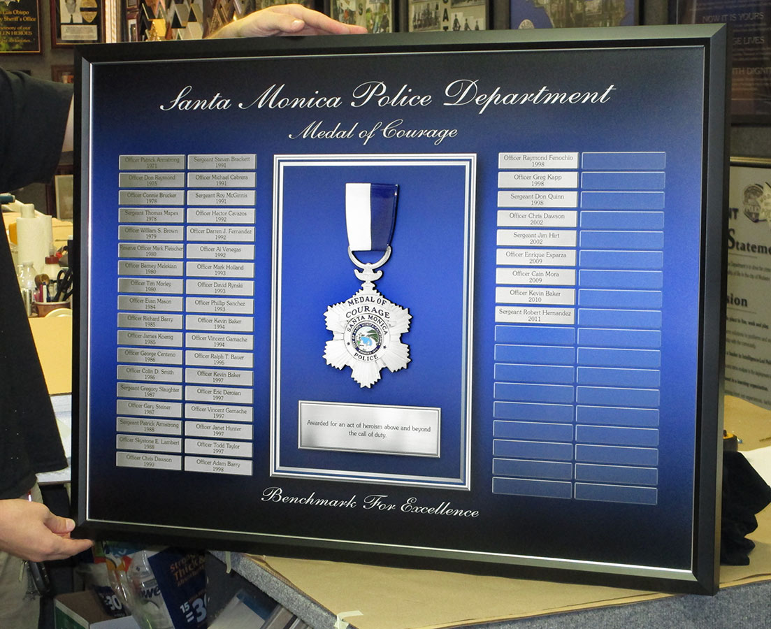Santa Monica PD -
          Medal of Courage Perpetual Plaque from Badge Frame