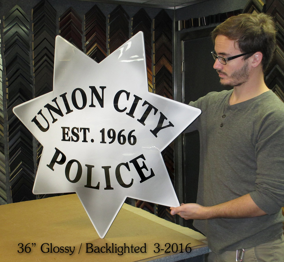 Union City PD - 36"
          Badge with backlight - 3/2016 from Badge Frame