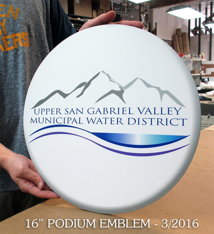 Upper San Gabriel Water
          District Podium Emblem from Badge Frame